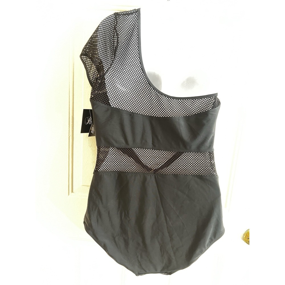 NWT Paramour One‑Shoulder Mesh Detail Underwire Swimsuit Black Plus 0X 36DD 38D - Picture 3 of 10